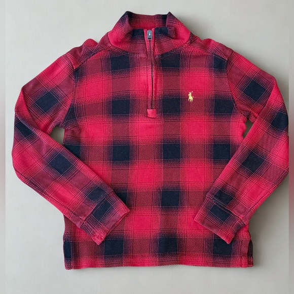 Polo Ralph Lauren Boys Black & Red Buffalo Plaid Logo Quarter Zip Size 5 - Picture 3 of 6
